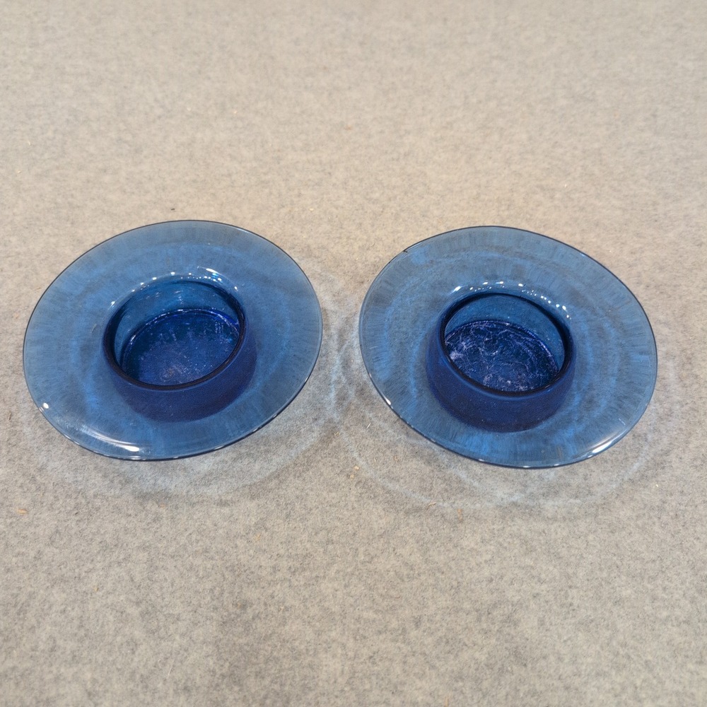 Vintage Cobalt Blue‎ Glass Tea Light Votive Candle Holder Set of 2 Saucer Style